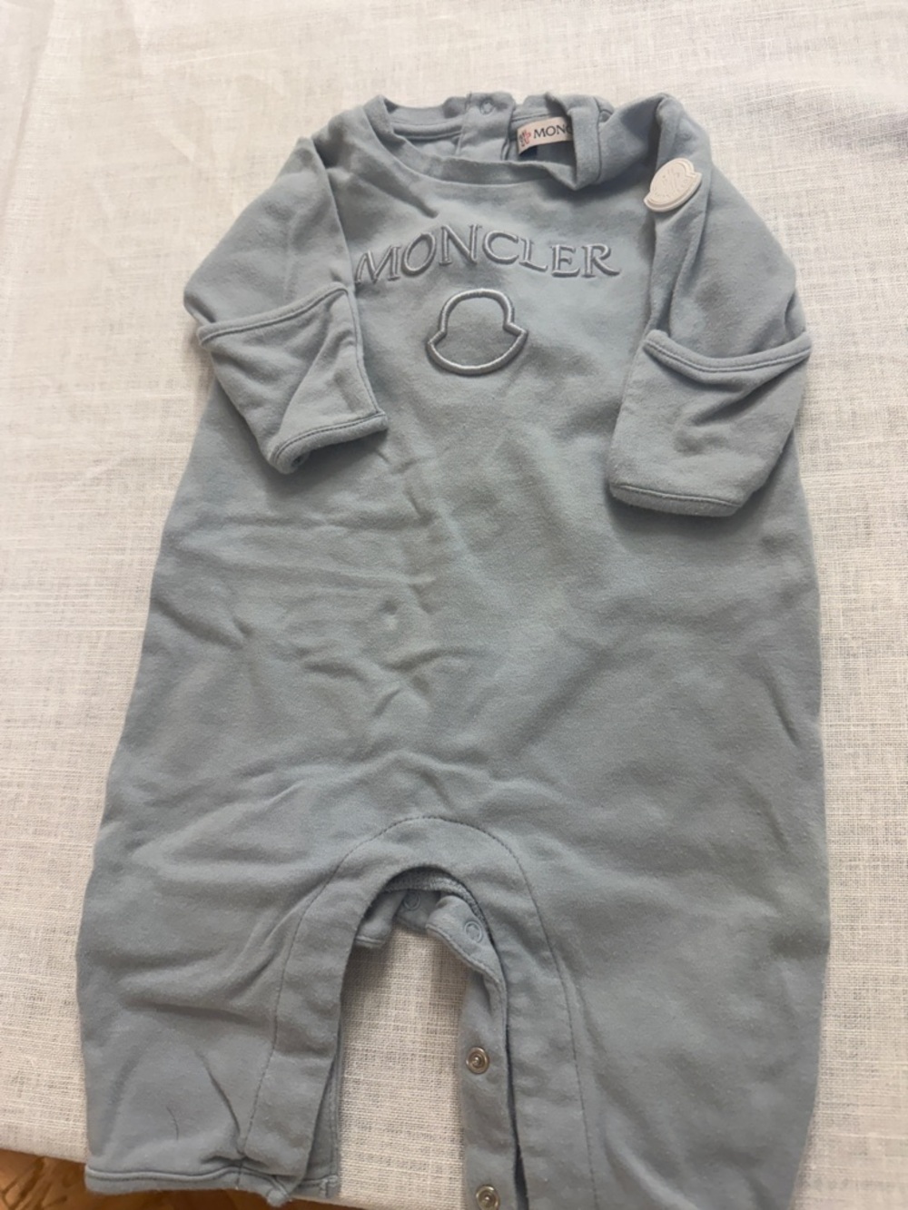 Moncler Light Blue Baby Footed One-Piece with Logo